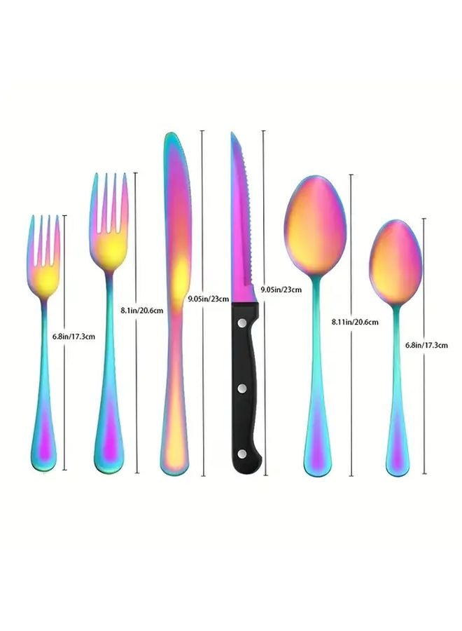 48pcs Colorful Stainless Steel Cutlery Set With Steak Knife Dishwasher Safe For Family Dining - Image 3
